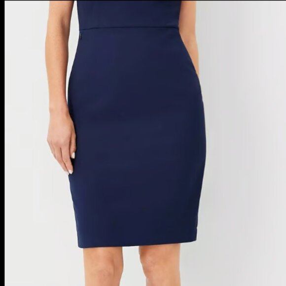 ANN TAYLOR BI STRETCH SHEATH SCOOP NECK CAP SLEEVE PURE SAPPHIRE NAVY DRESS $149 - Picture 6 of 11